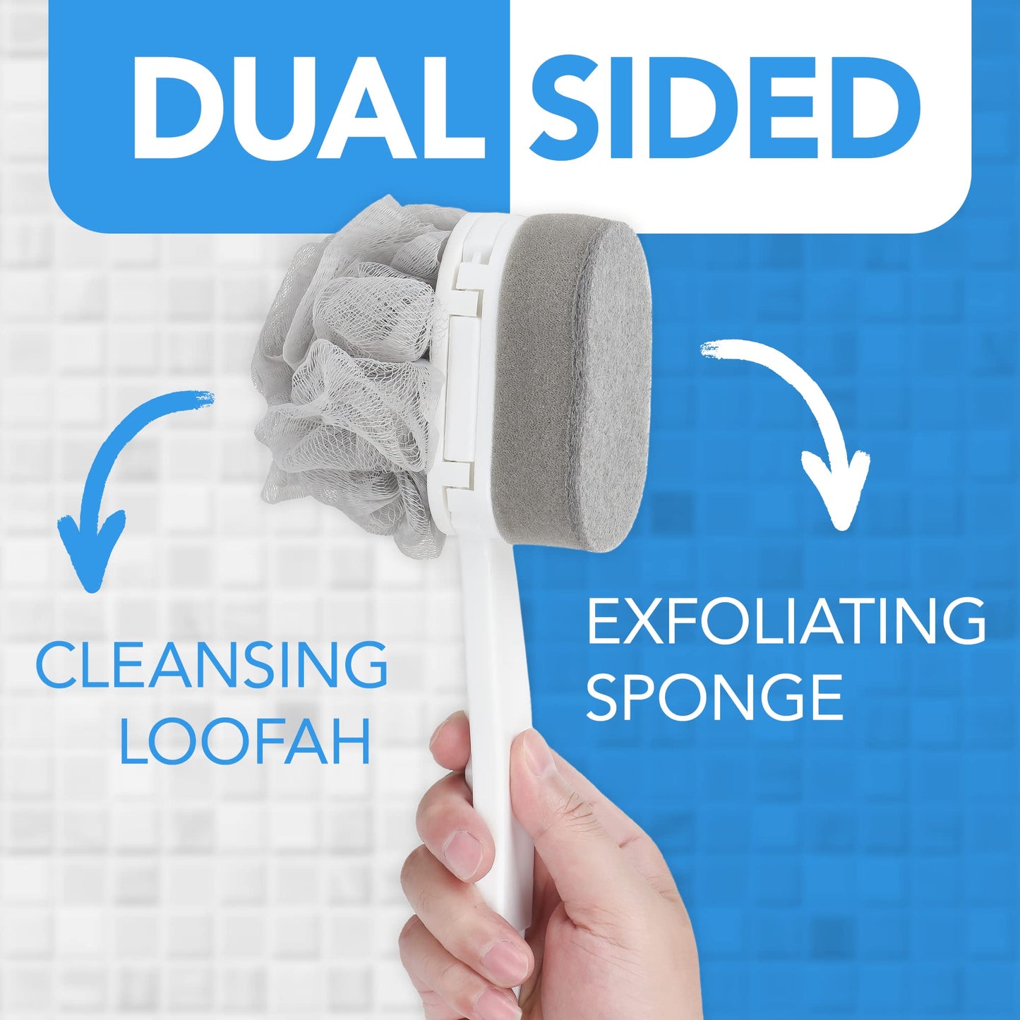 Impresa Extra Long Handle Shower Brush - Dual-Action Loofah & Exfoliating Sponge Body Scrubber - Ergonomic Grip Back Scrub Brush - Replacement Loofah Beauty & Personal Care IMPRESA