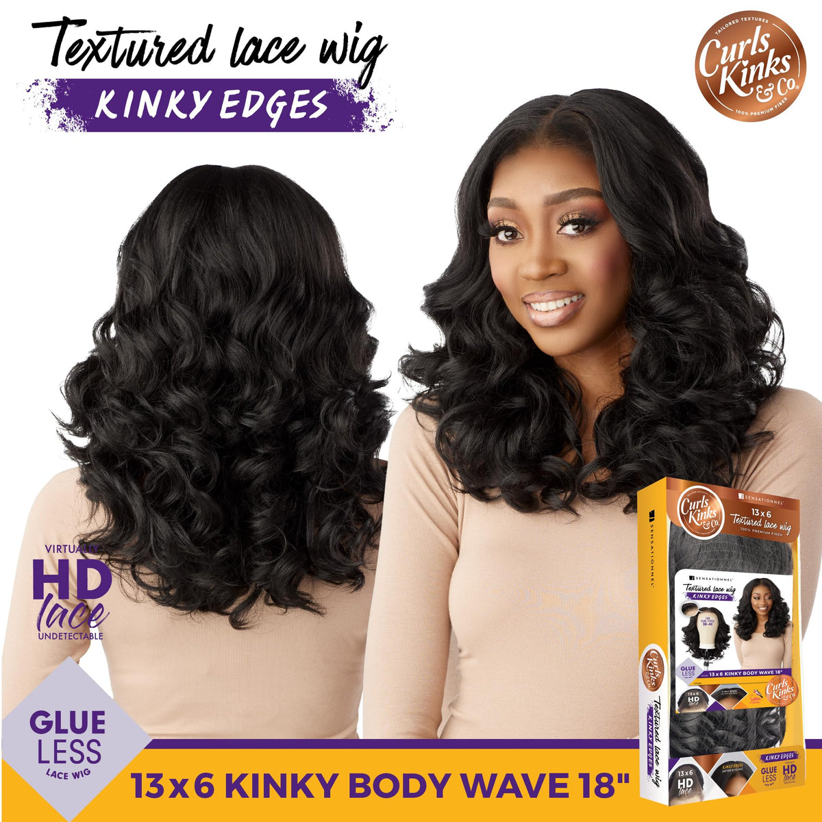 Sensationnel CKCO Kinkyedges Wig-Kinky Body Wave 18 Inch, BALAYAGECHOCOLATE