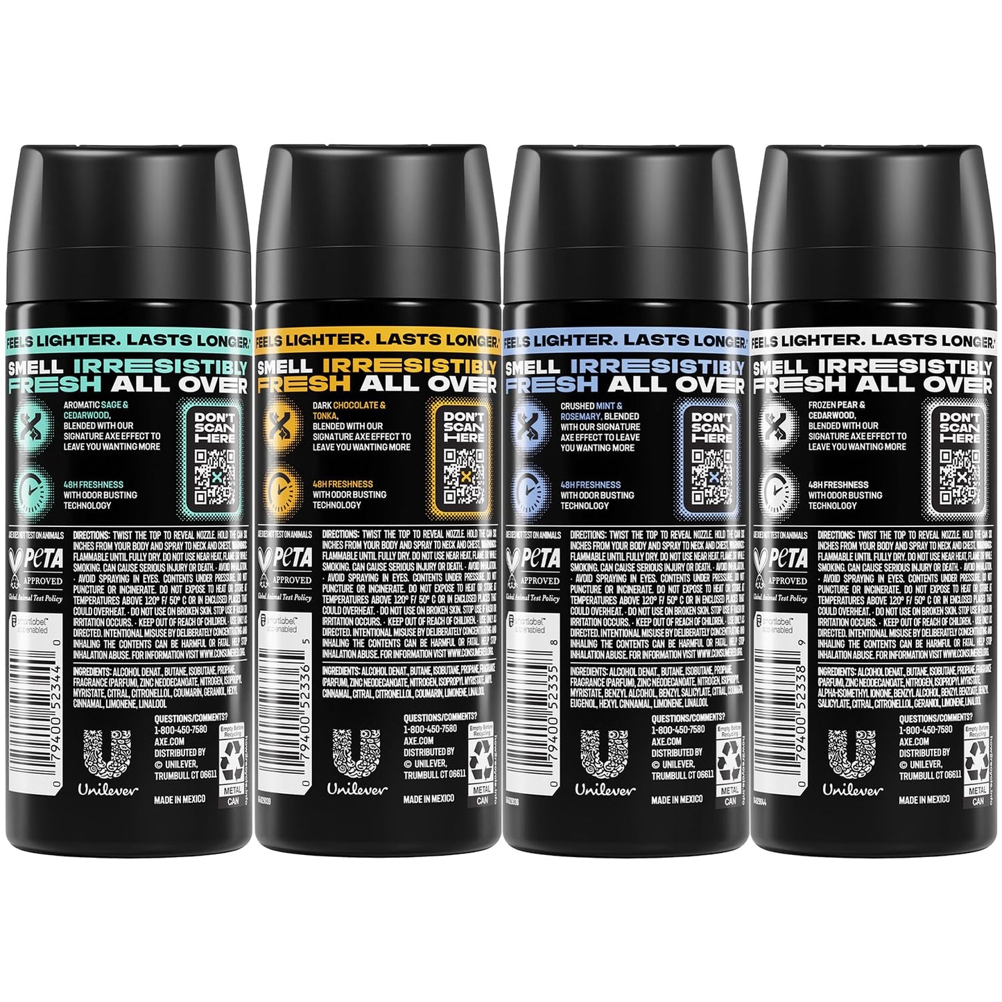 AXE Aluminum-Free Body Spray XL Variety 8-Pack, Dark Temptation, Black, Apollo, Phoenix, 48H Odor Protection, 2.9 Fl Oz Ea Beauty and Personal Care AXE