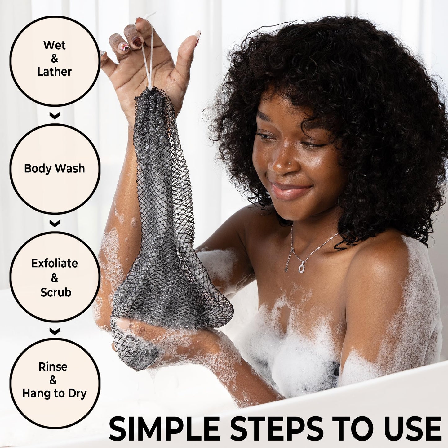 African Net Sponge Authentic - Afro Scrub Exfoliating Net Sponge with Knots - African Bath Sponges for Body Scrubber Exfoliator - Back Scrubber Beauty and Personal Care MINISENTIALS