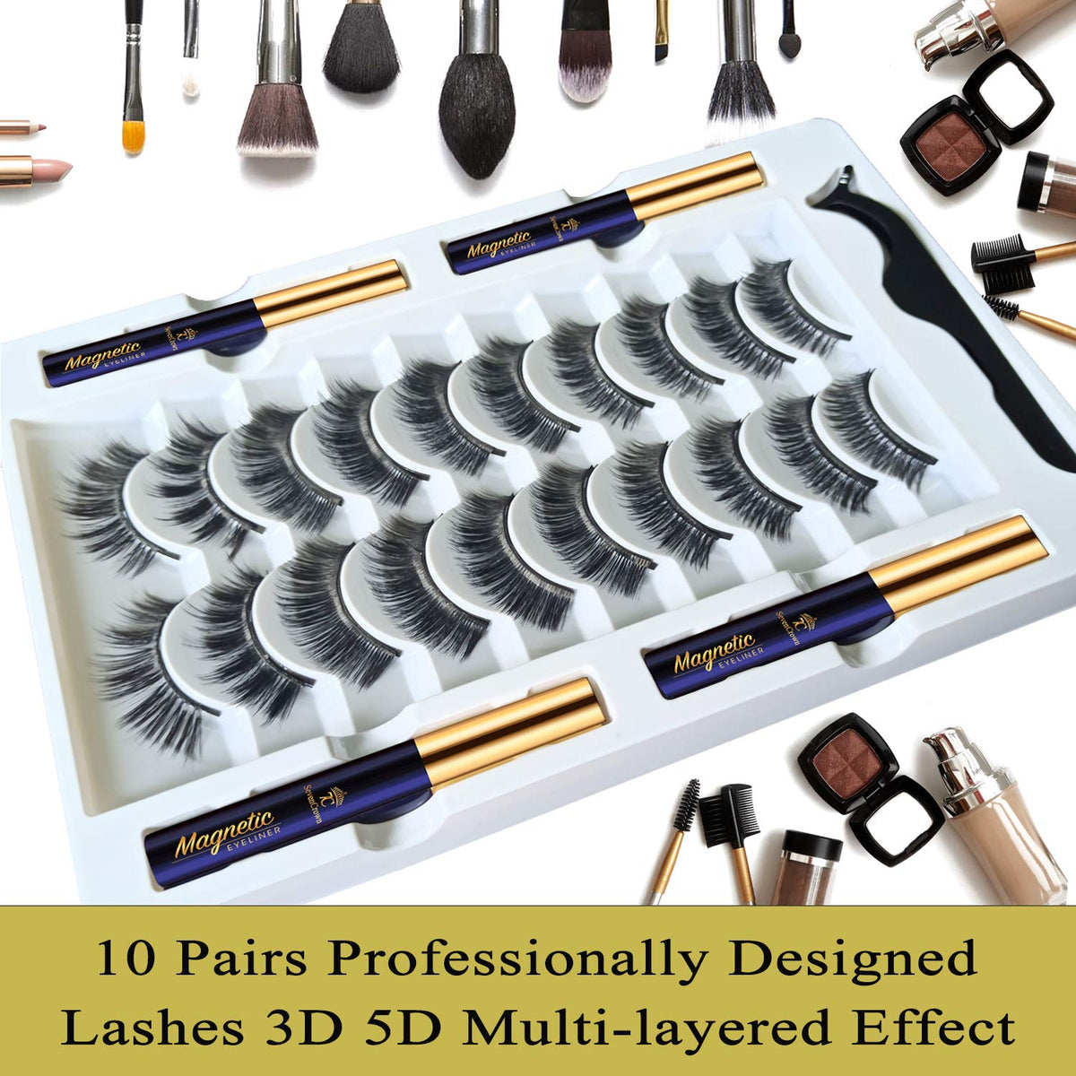 3D Magnetic Eyelashes with Eyeliner Kit - 7C SevenCrown Magnetic Lashes Natural Looking with Upgraded 4 Tubes of Liner Waterproof, Long Lasting,10 Beauty & Personal Care 7C SEVENCROWN