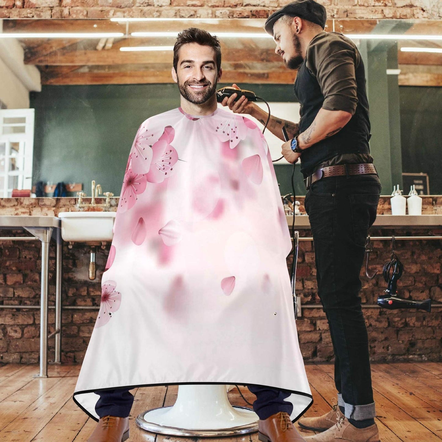 visesunny Barber Cape Pink Cherry Blossom Polyester Hair Cutting Salon Cape Apron Anti-Static Haircut Water-Resistant Shaving Cloth Beard Shaving Bib Beauty and Personal Care visesunny