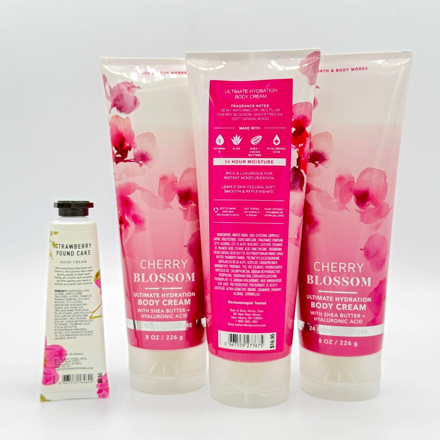 Bath & Body Works Cherry Blossom 4-Piece Gift Set | Includes: Three Ultimate Hydration Body Creams and One Strawberry Pound Cake Hand Cream Beauty & Personal Care Bath & Body Works