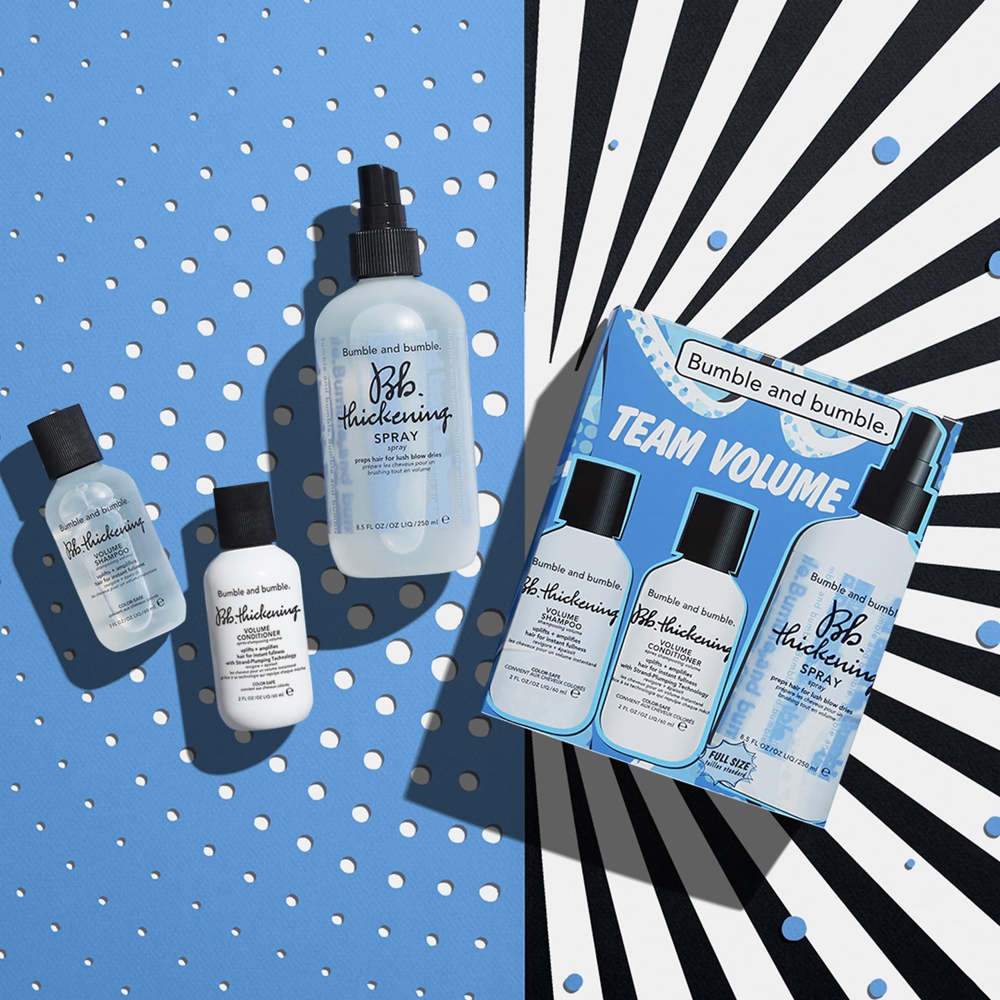 Bumble and bumble. Team Volume Thickening 3-Piece Gift Set | Shampoo, Conditioner, Thickening Spray | Includes Full Size Blow Dry Spray | Color Safe | Beauty & Personal Care Bumble and bumble.