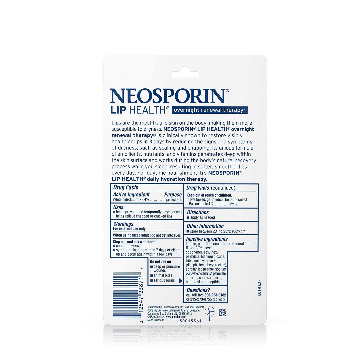 Neosporin Lip Health Overnight Healthy Lips Renewal Therapy Petrolatum Lip Protectant 0.27 oz Beauty and Personal Care Neosporin