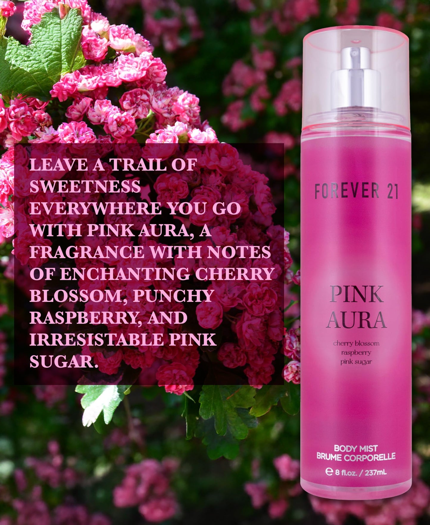 Forever 21 Pink Aura Body Spray Mist | Lightweight & Flirty Everyday Scent | Sweet Body Spray with Cherry Blossom Top Notes, Raspberry and Pink Sugar Beauty & Personal Care Forever 21