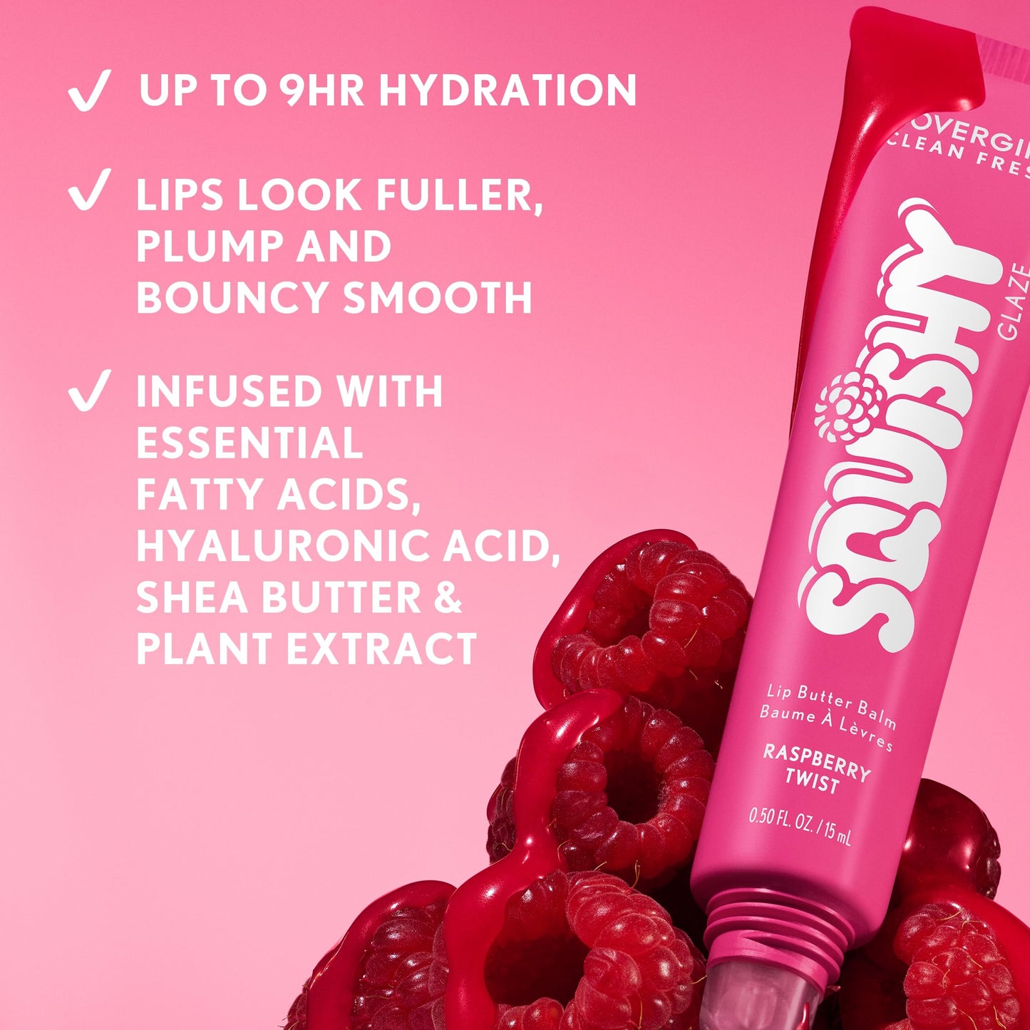 COVERGIRL Clean Fresh Squishy Glaze™ Lip Butter Balm, Flavored, Non-Sticky, with Vitamin E & Shea Butter - 100 Raspberry Twist (Sheer Fuchsia) Beauty and Personal Care COVERGIRL