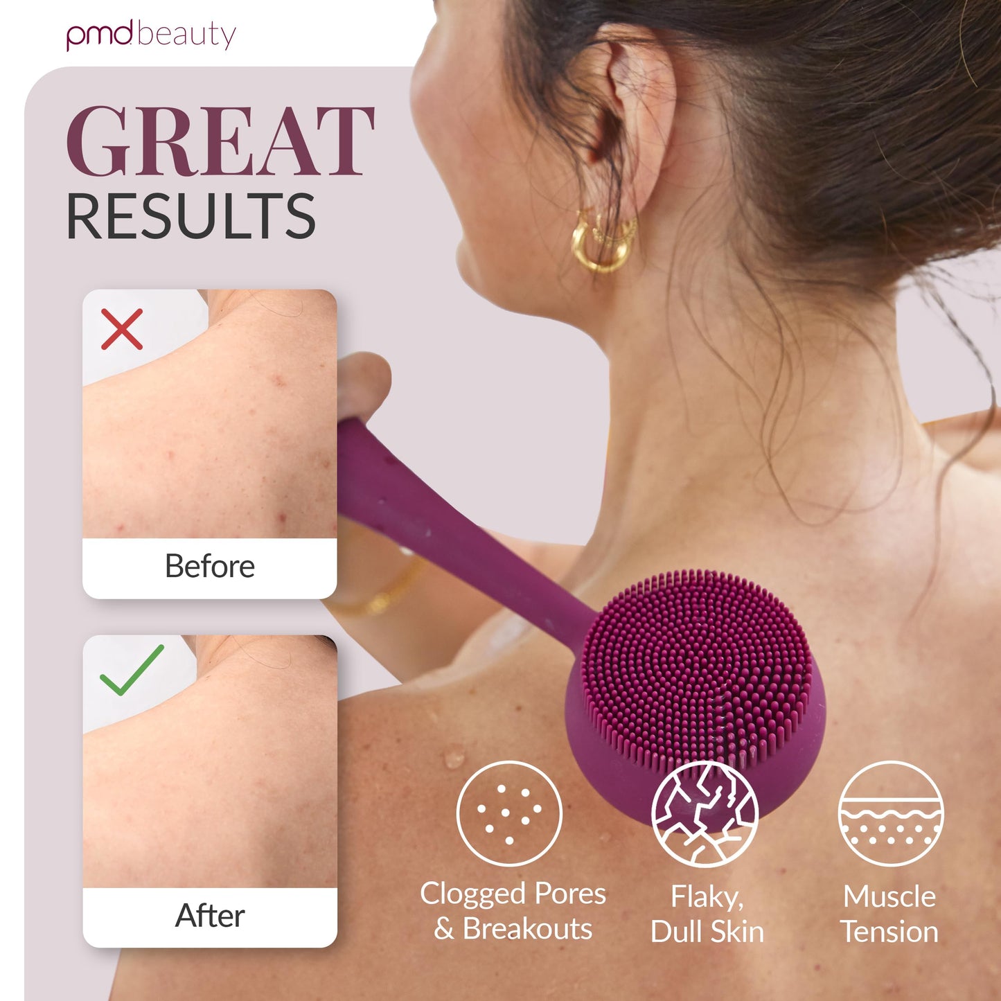 PMD Clean Body - Smart Body Cleansing Device with Silicone Brush & Three Interchangeable Attachments - Waterproof - SonicGlow Vibration - Cleanse Beauty & Personal Care PMD Beauty
