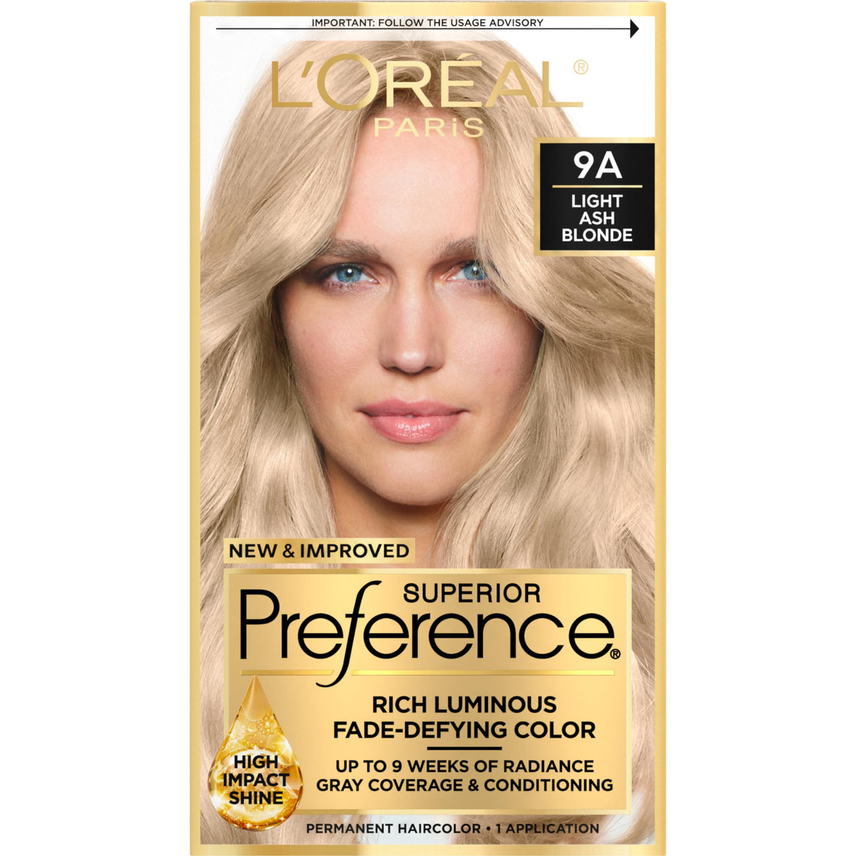 L'Oreal Paris Superior Preference Luminous Fade-Defying Permanent Hair Color, Hair Dye For Up to 9 Weeks of Radiance, Light Ash Blonde 9A, 1 Hair Dye Beauty & Personal Care L'Oreal Paris