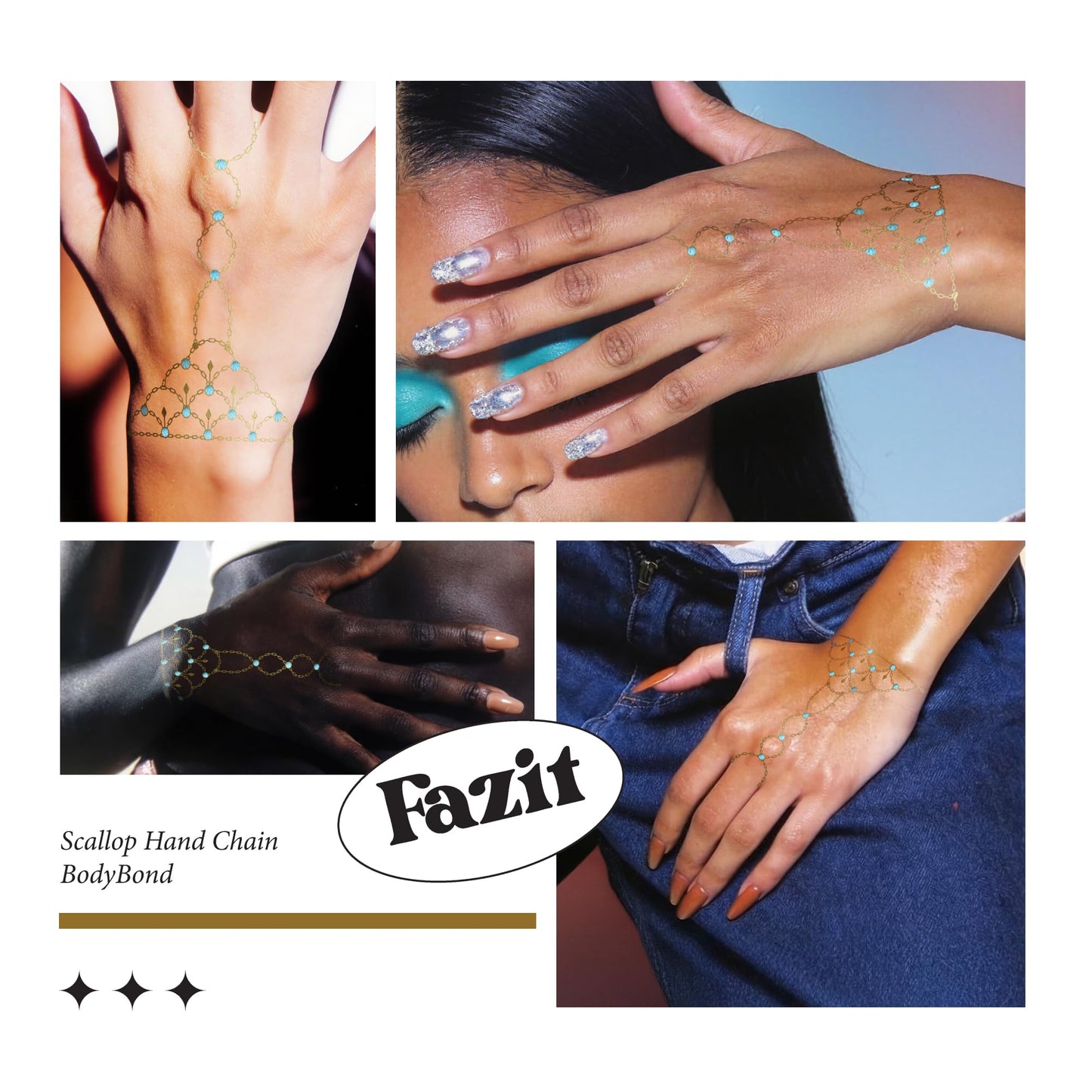 Fazit Makeup Patches - Scallop Hand Chain Bodybond - Glow Up Make-Up Patches - Cute Glitter Makeup Accessories for Women - Cosmetic Body Glitter Beauty & Personal Care Fazit