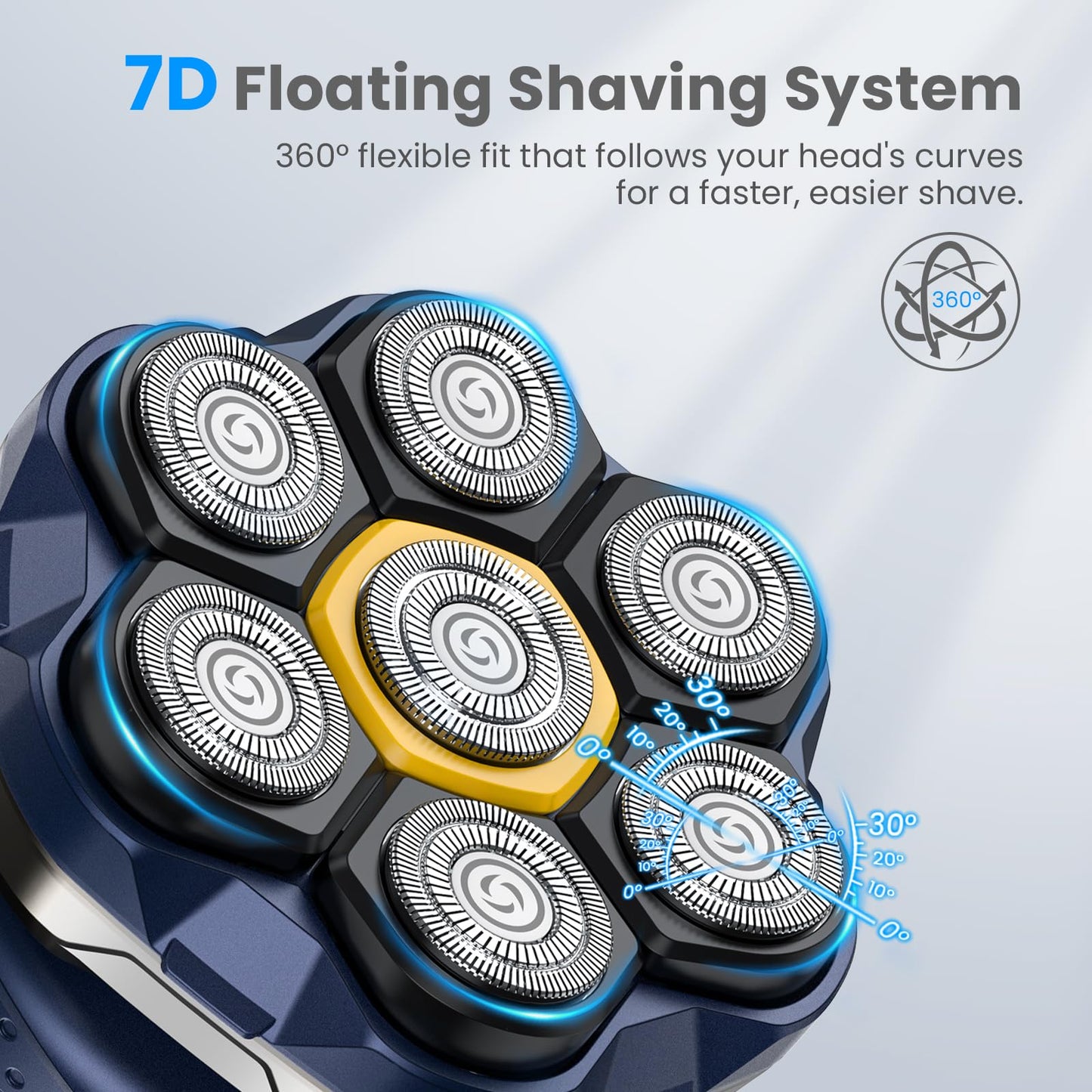 Phisco Head Shavers for Bald Men: 7D Floating Electric Razor with Travel Case - IPX7 Waterproof Head Shaver Wet/Dry Shave, Magnetic Detachable Beauty and Personal Care Phisco