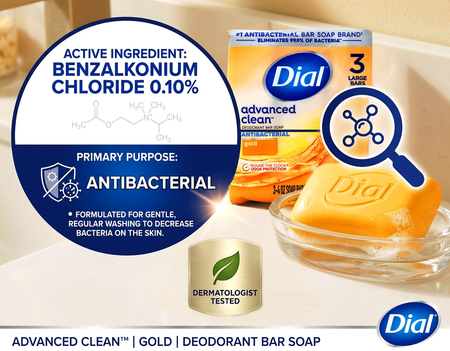Dial Antibacterial Deodorant Bar Soap, Gold, Moisture Balance - 4 Ounce, 3 Bars (2 Pack) Beauty & Personal Care Dial