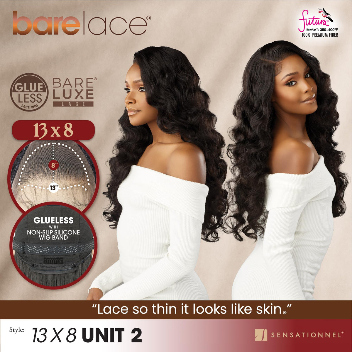 Sensationnel Barelace 13x8 LaceWig-Unit 2, FH/DARKCHERRY