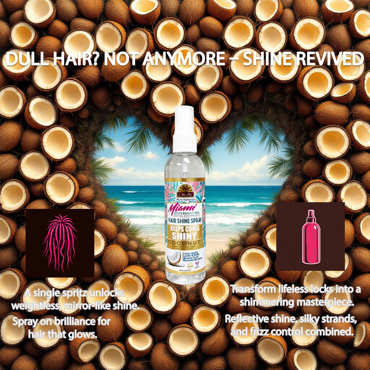 OKAY Hair Shine Spray 4 oz - Shine Enhancer for Curly, Wavy & Straight Hair - Frizz Control, Gloss Finish & Lightweight Styling Spray with Vitamin E Beauty & Personal Care OKAY