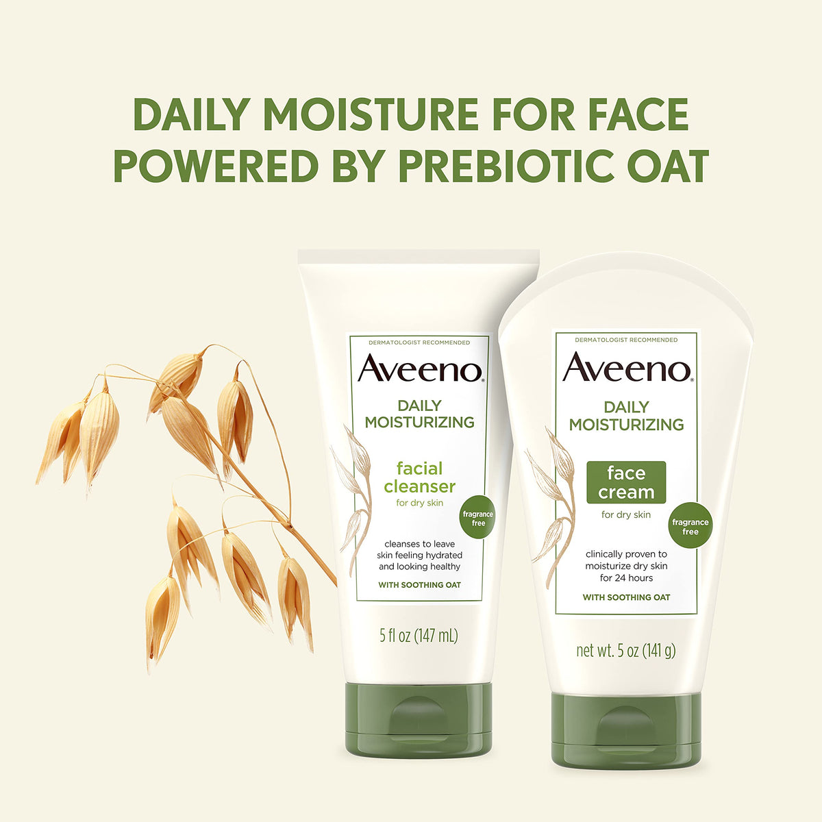 Aveeno Daily Moisturizing Fragrance-Free Face & Neck Cream, Oat Facial Moisturizer for Dry Skin, 5 oz, & Aveeno Daily Moisturizing Body Lotion Beauty & Personal Care Aveeno