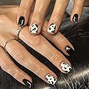 BABALAL Square Press-on Short Cow Print Nails - 24Pcs Cute Squoval Fake Glossy Black Acrylic Nails for Women and Girls Beauty & Personal Care BABALAL