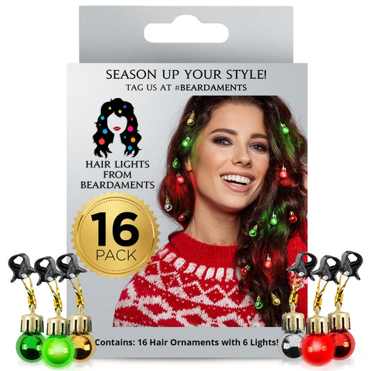 Beardaments Light Up Hair Lights - The Original Ornaments from, 16pc Colorful Christmas Hair Baubles for Holiday Cosplay Women Party Costume Beauty & Personal Care Beardaments