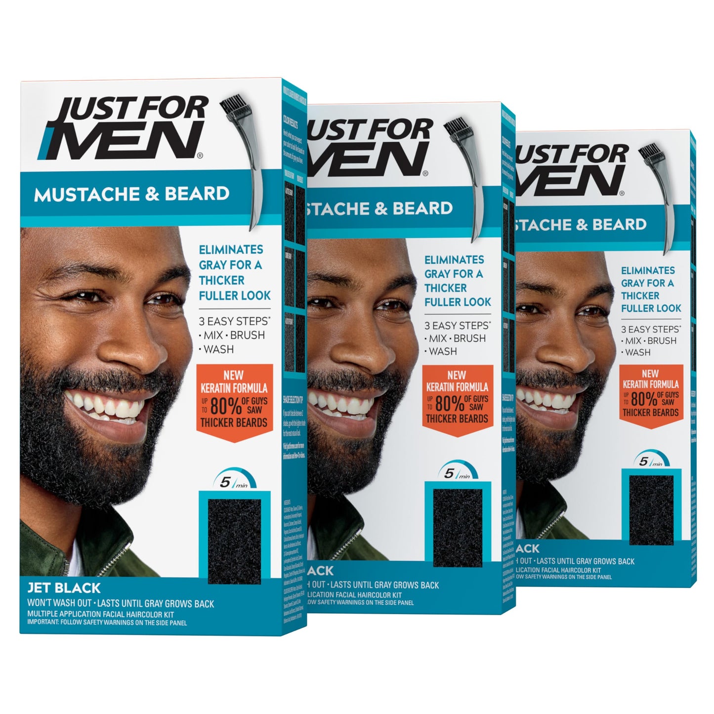 Just For Men Mustache & Beard, Beard Coloring for Gray Hair with Brush, With Keratin Biotin Aloe and Coconut Oil for Healthy Facial Hair - Jet Black Beauty & Personal Care Just for Men
