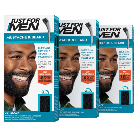 Just For Men Mustache & Beard, Beard Coloring for Gray Hair with Brush, With Keratin Biotin Aloe and Coconut Oil for Healthy Facial Hair - Jet Black Beauty & Personal Care Just for Men
