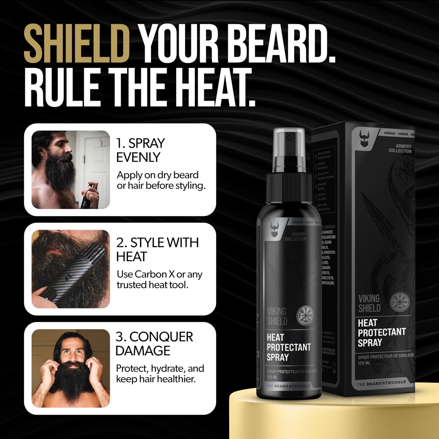Beard & Hair Heat Protectant Spray - Viking Shield Beard Spray for Men, Protects Hair from Heat Damage of Straightener and Styling - Argan Oil Thermal Beauty & Personal Care The Beard Struggle