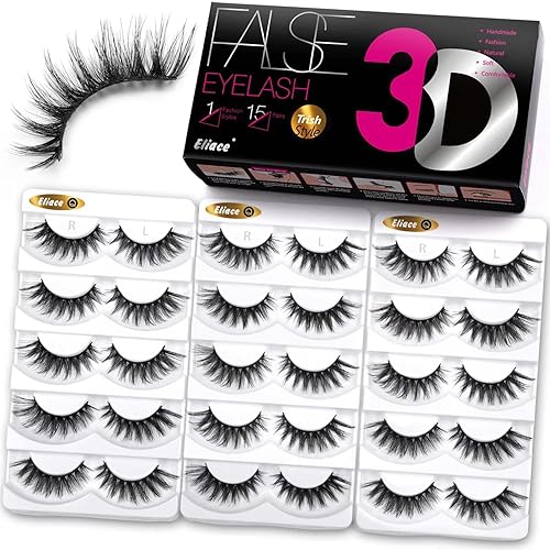 Eliace False Eyelashes 15 Pairs Cat Eye-Lashes 3D Mink Lashes,Spiky Wispy Natural Long Faux Mink Lashes Strips Soft & Reusable Makeup Professional Beauty & Personal Care Eliace