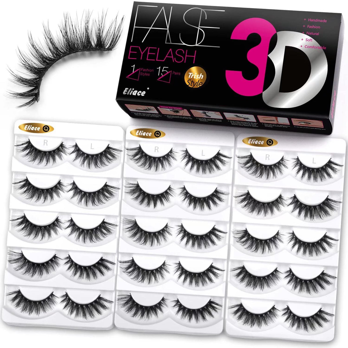 Eliace False Eyelashes 15 Pairs Cat Eye-Lashes 3D Mink Lashes,Spiky Wispy Natural Long Faux Mink Lashes Strips Soft & Reusable Makeup Professional Beauty & Personal Care Eliace