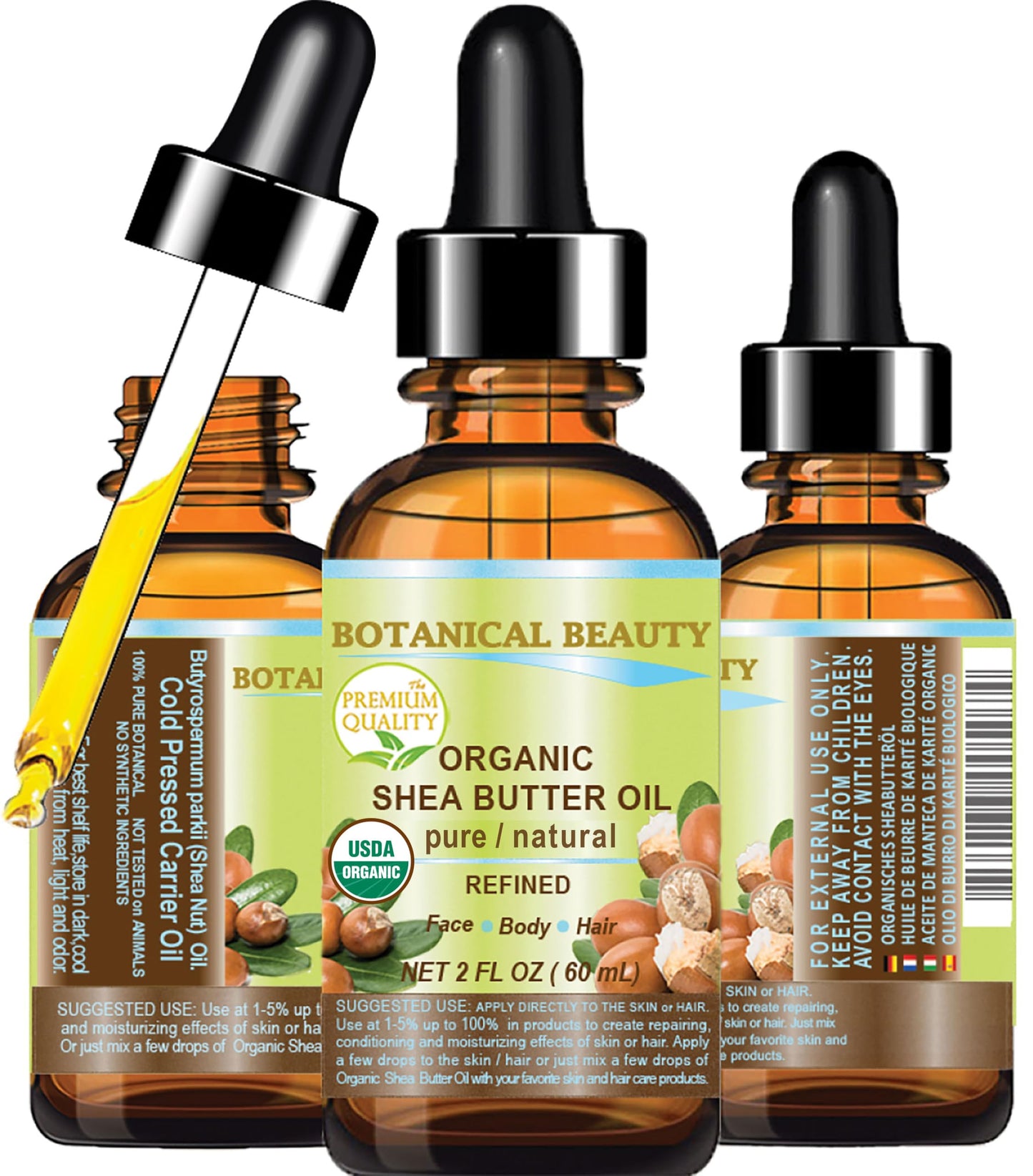 Botanical Beauty Organic SHEA BUTTER OIL 100% Pure Natural Undiluted Refined Cold Pressed Carrier Oil for Face, Skin, Hair, Lip, Nails. African Shea Beauty & Personal Care Botanical Beauty