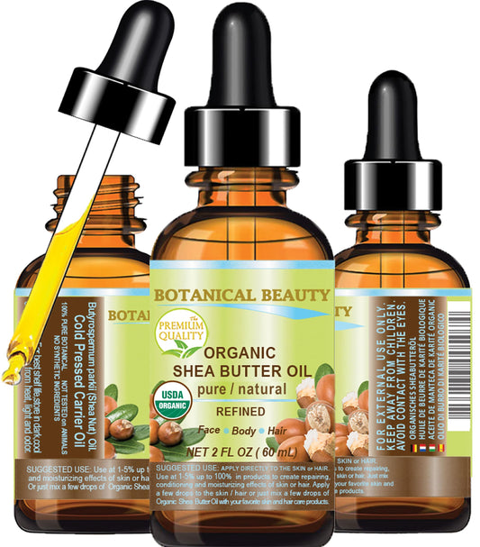 Botanical Beauty Organic SHEA BUTTER OIL 100% Pure Natural Undiluted Refined Cold Pressed Carrier Oil for Face, Skin, Hair, Lip, Nails. African Shea Beauty & Personal Care Botanical Beauty