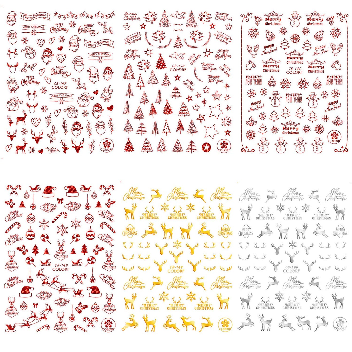 Adurself 12 Sheets Christmas Nail Art Decals Xmas 3D Nail Self-Adhesive Stickers Santa Claus Reindeer Snowflakes Snowmen for Women Girls Kids Beauty & Personal Care Adurself
