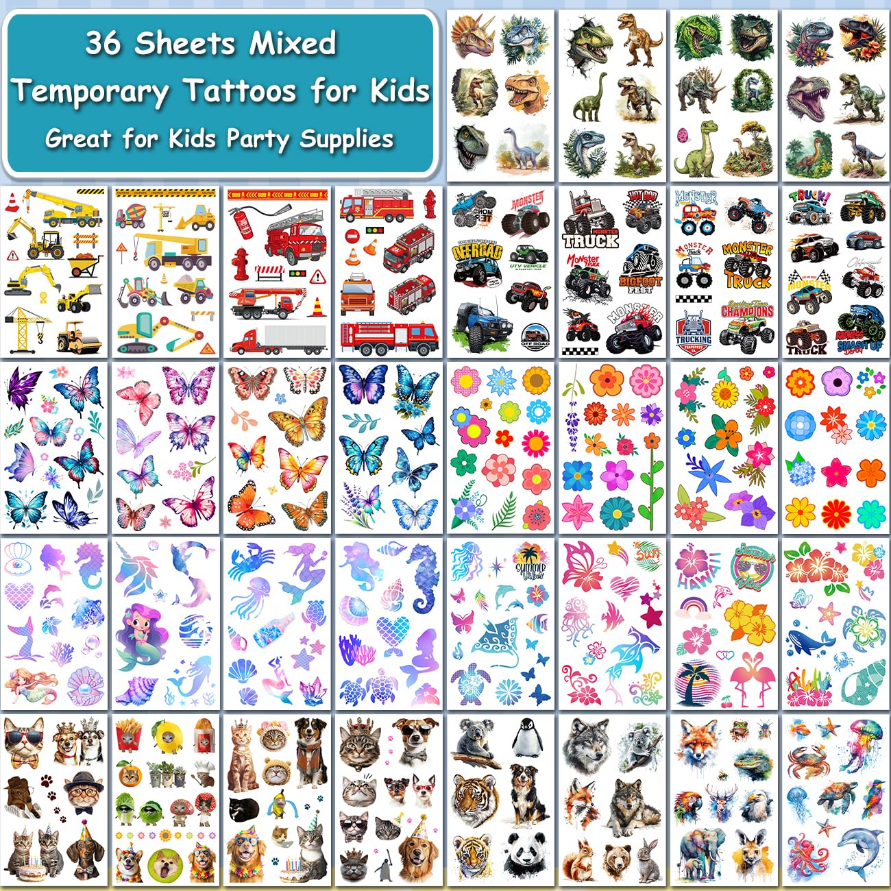 CHARLENT Temporary Tattoos for Kids - 320 Mixed Styles (36 Sheets) Beauty and Personal Care CHARLENT
