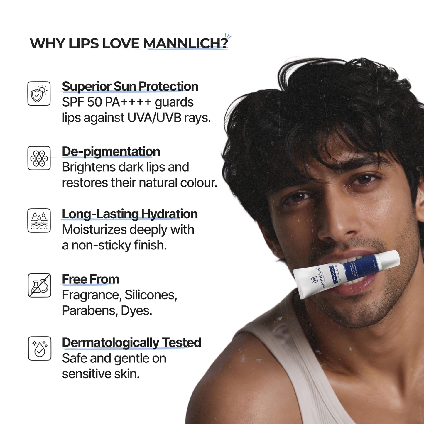 Mannlich Lip Balm For Men Lip Care With Spf 50 Pa++++ Protection - Lip Lightening For Dry & Chapped Lips - Moisturizes, Long-Lasting Hydration With 2% Beauty and Personal Care Mannlich