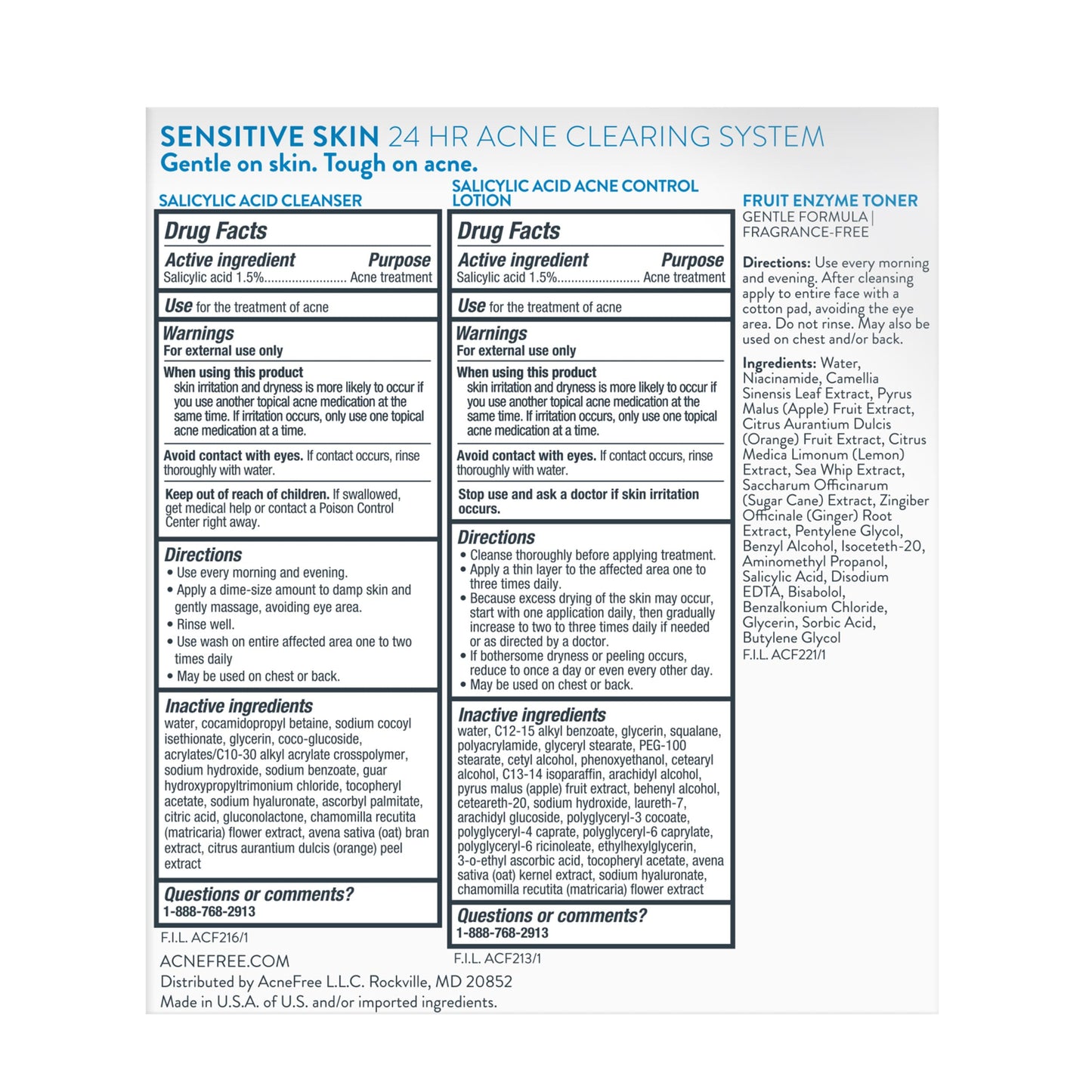 AcneFree 24Hr Acne Clearing System for Sensitive Skin, 3-Step Kit with 1.5% Salicylic Acid - Gentle, Alcohol-Free Cleanser, Toner & Lotion Beauty & Personal Care AcneFree