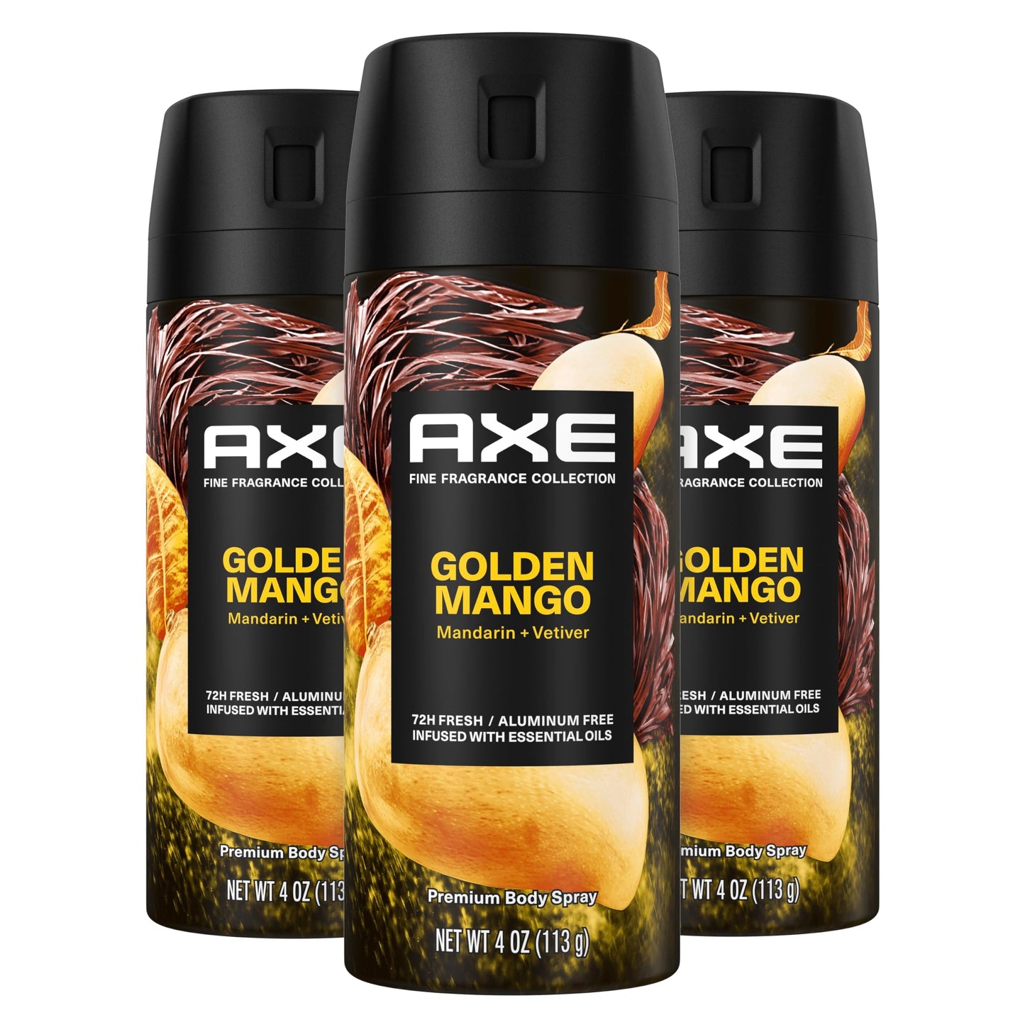 AXE Fine Fragrance Collection Premium Deodorant Body Spray for Men Golden Mango 3 Count With 72H Odor Protection and Freshness Infused with Mango Beauty and Personal Care AXE