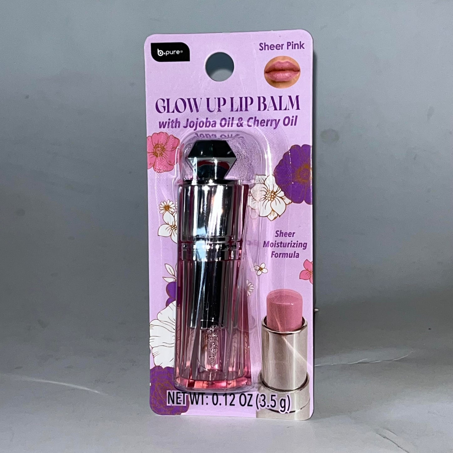 B.pure Glow Up Lip Balm, Sheer Pink, with Jojoba Oil & Cherry Oil, Sheer Moisturizing Formula, 0.12 oz Beauty and Personal Care b.pure