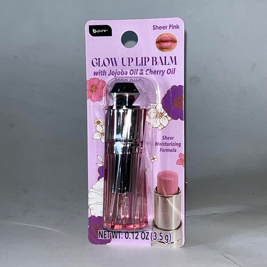 B.pure Glow Up Lip Balm, Sheer Pink, with Jojoba Oil & Cherry Oil, Sheer Moisturizing Formula, 0.12 oz Beauty and Personal Care b.pure