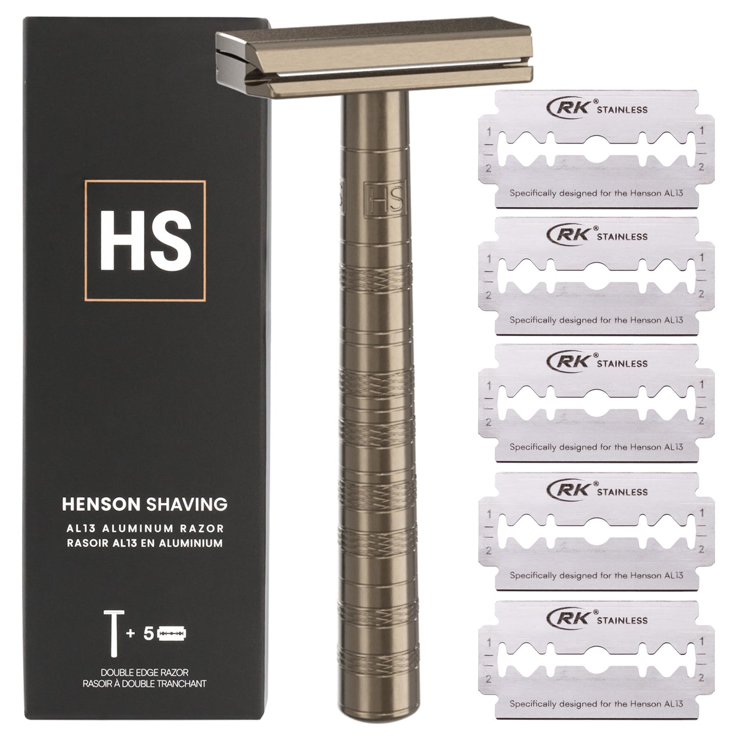 Henson Shaving Razor - Tan Double Edge Safety Razor with 5 Spare Blades - 30° Angled Precision With Superior Blade Rigidity- Reusable Single Blade Beauty and Personal Care Henson Shaving