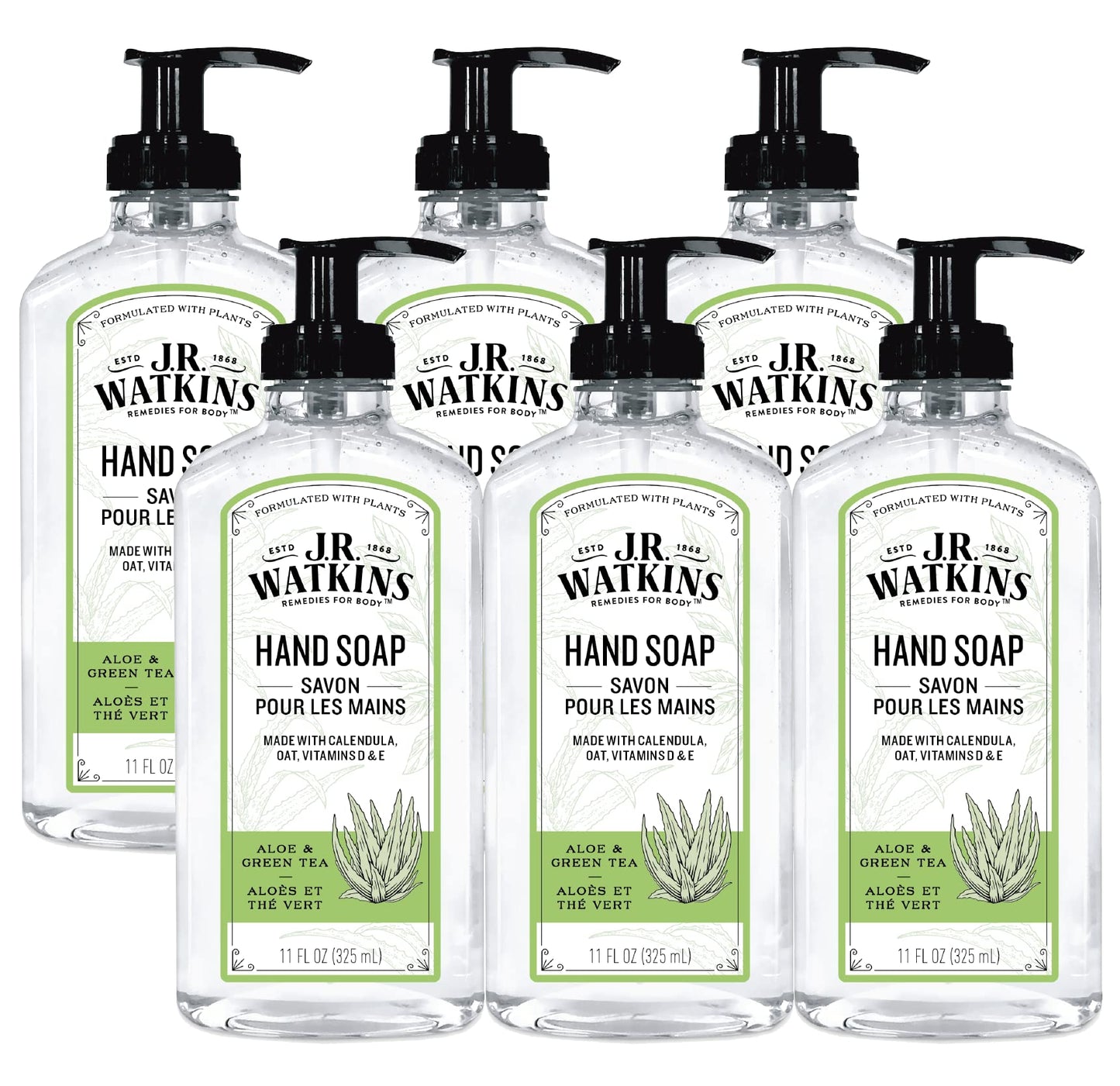 J.R. Watkins Gel Hand Soap, Scented Liquid Hand Wash for Bathroom or Kitchen, USA Made and Cruelty Free, 11 fl oz, Aloe & Green Tea, 6 Pack Beauty & Personal Care J.R. Watkins
