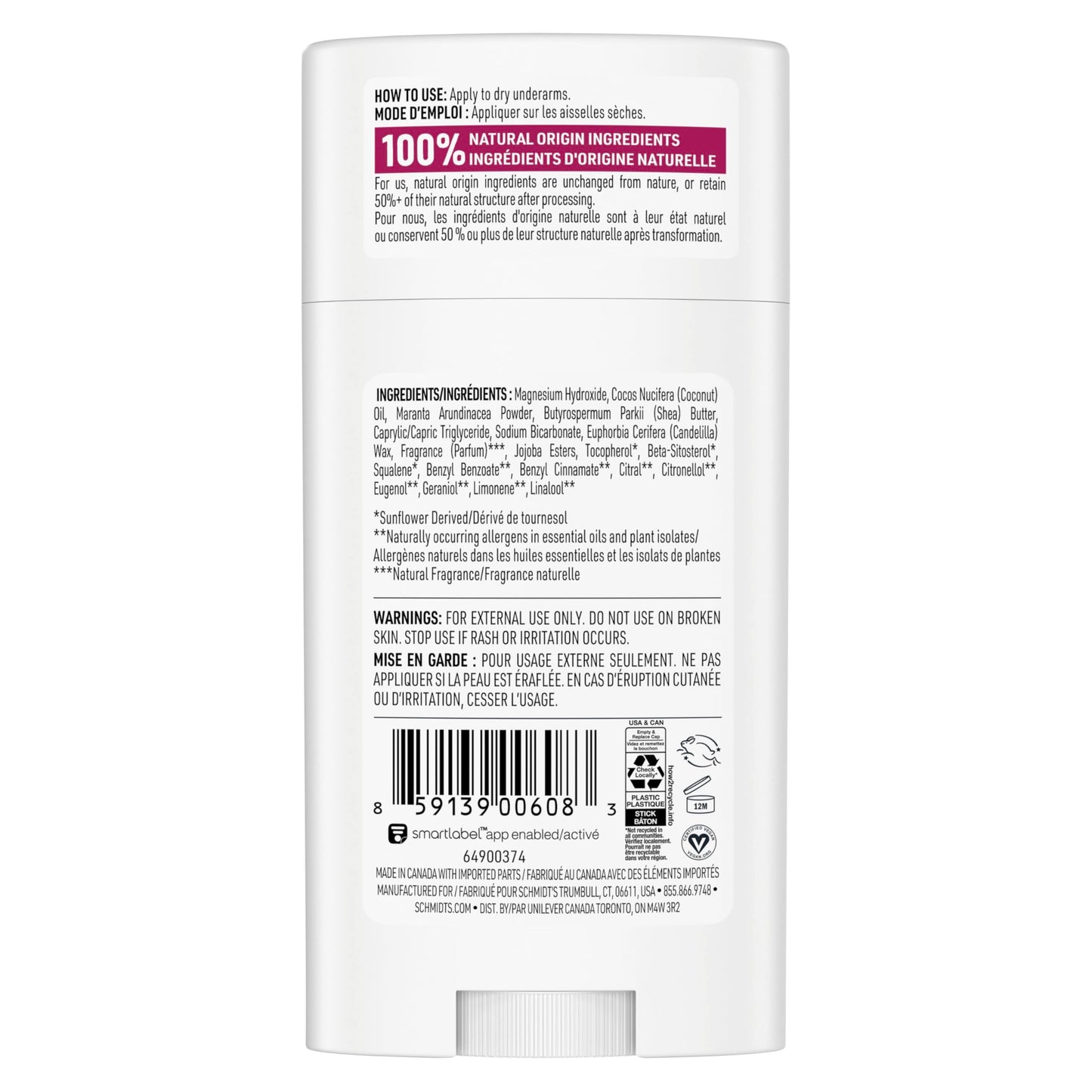 Schmidt's Aluminum-Free Vegan Deodorant Rose & Vanilla with 24 Hour Odor Protection for Women and Men, Natural Ingredients, Cruelty-Free, 2.65 oz Beauty and Personal Care Schmidt's