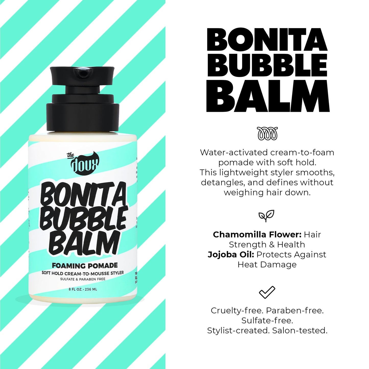 Bonita Bubble Balm Foaming Pomade - Cream to Foam Styling Pomade for Curly Hair, Wavy Hair & Natural Styles - Lightweight Hair Mousse Alternative Beauty & Personal Care The Doux