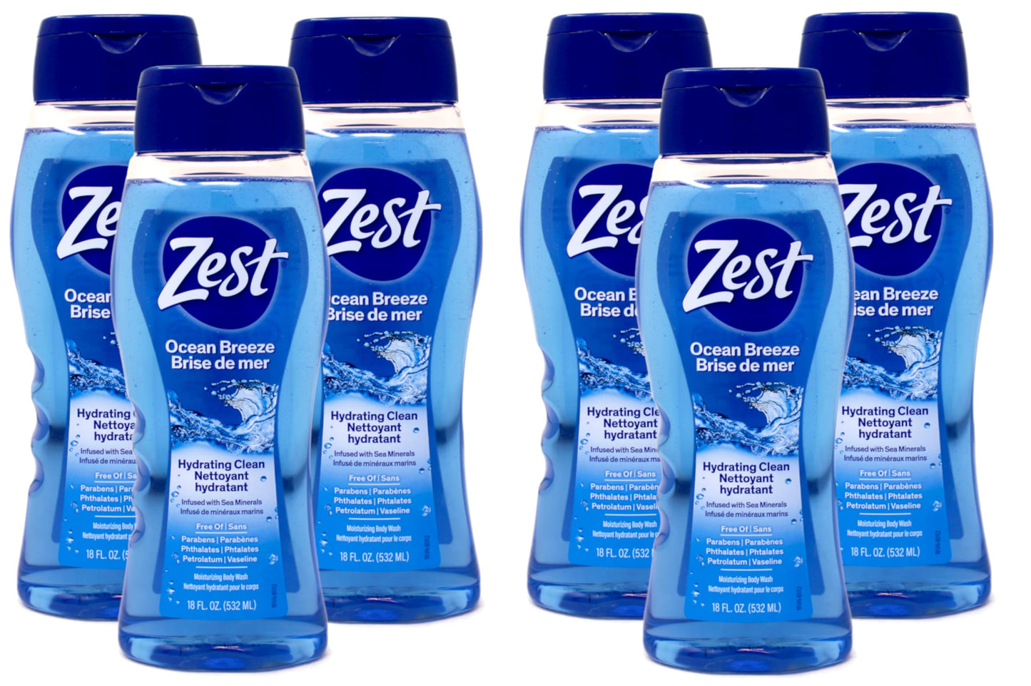 Zest Body Wash - Enriched with Sea Minerals - Invigorating Scent - Hydrating Body Soap - Suitable for All Skin Types - Ocean Breeze - 6 pc Beauty & Personal Care Zest