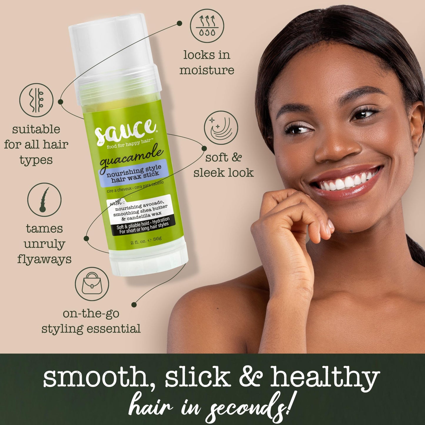 SAUCE BEAUTY Guacamole Hair Wax - Paraben & Sulfate Free, Moisturizing Avocado Oil & Shea Butter Wax for Styling Flyaway & Brittle Hair (2 oz) Beauty & Personal Care SAUCE BEAUTY
