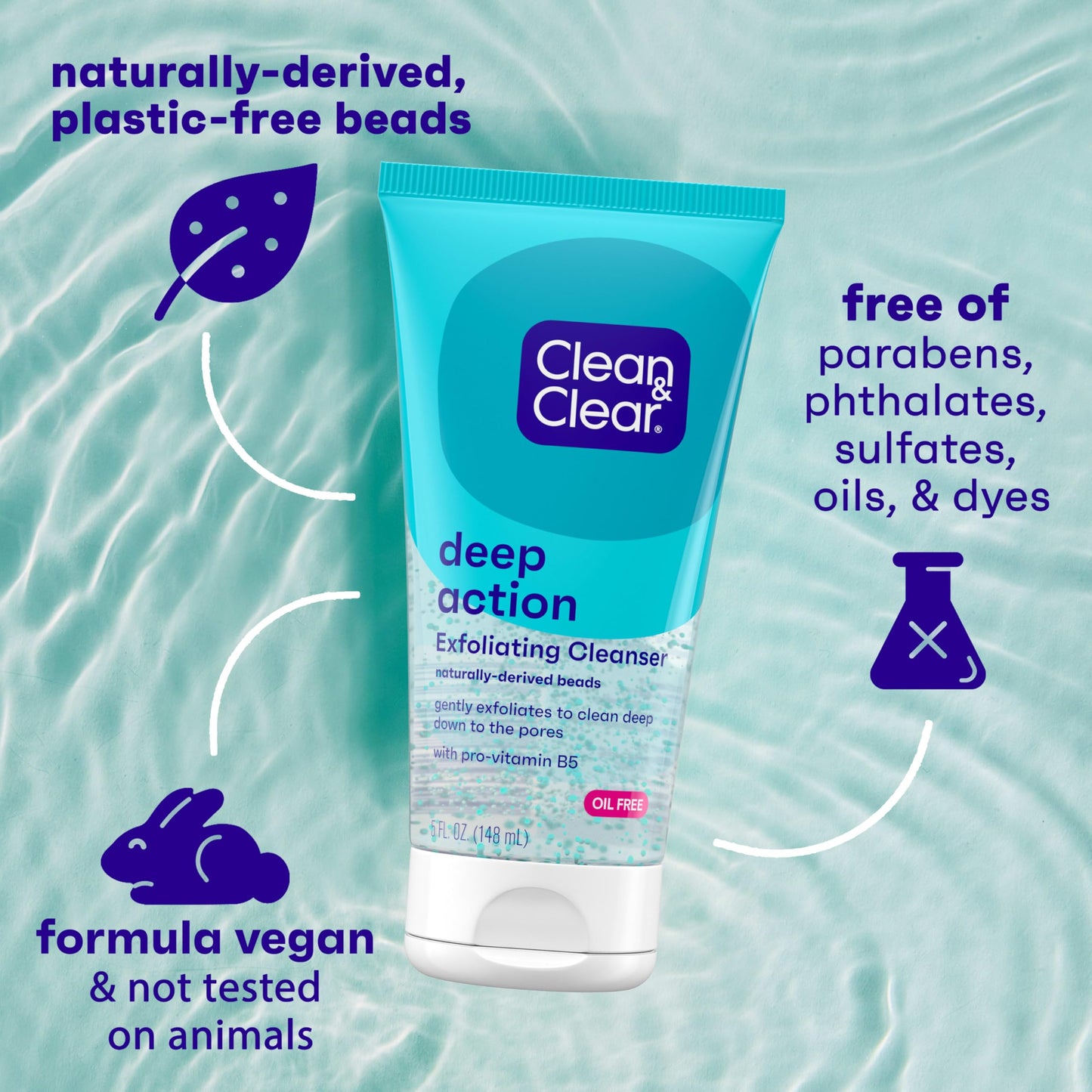 Clean & Clear Deep Action Exfoliating Face Wash Scrub with Pro-Vitamin B5, Daily Exfoliating Facial Cleanser Cleans Deep Down to Pores for Smooth Beauty & Personal Care Clean & Clear