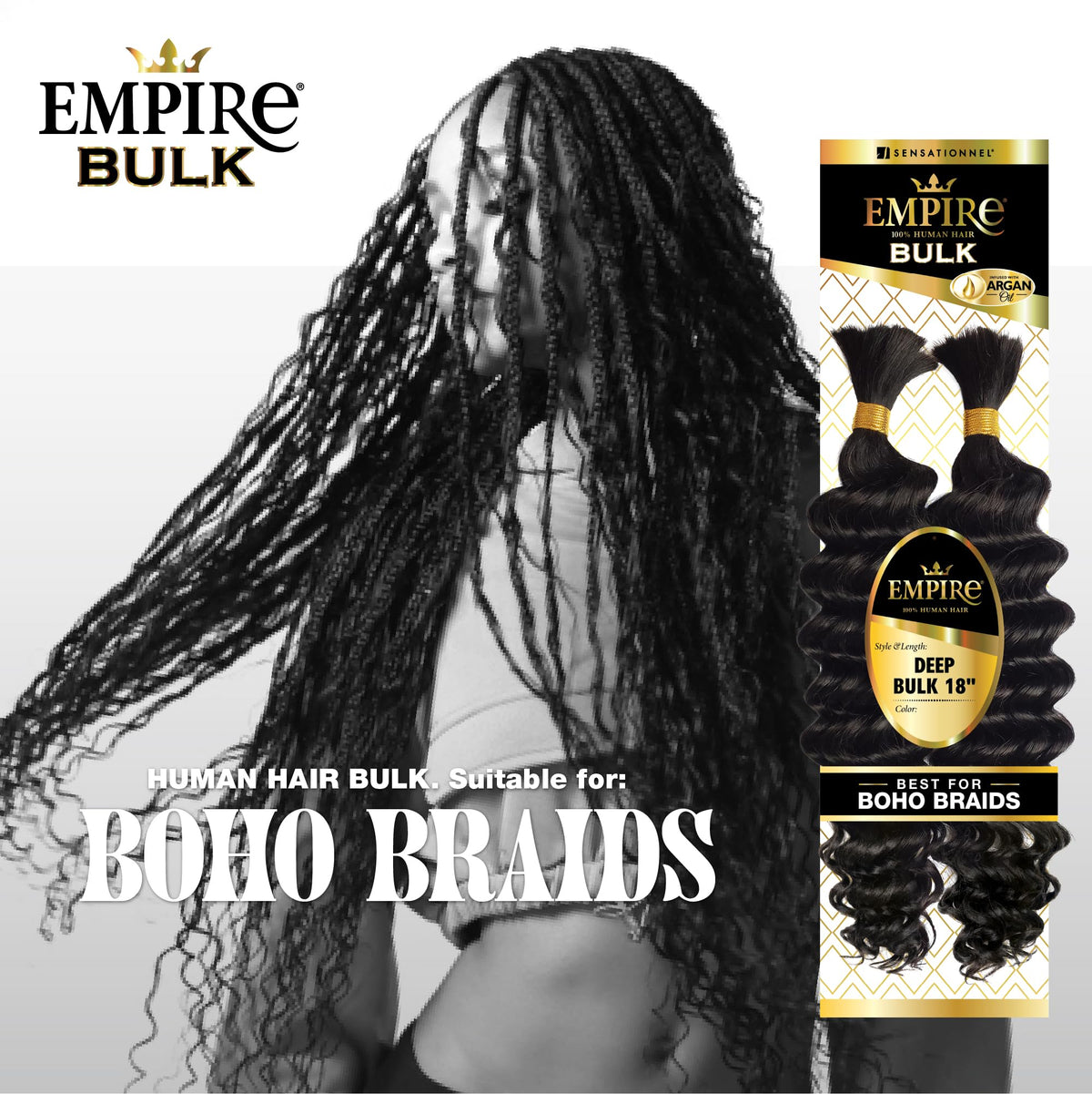 Sensationnel Empire Bulk Braiding-Deep Body,1 pack 18 inch, 4 MEDBROWN