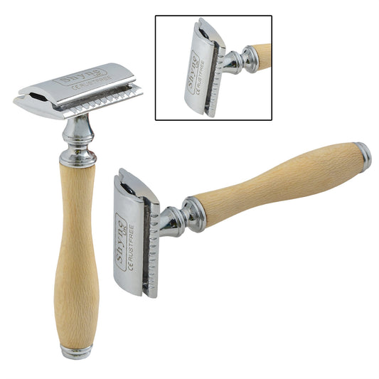 Cream Wooden Handle Safety Razor + 10 double edge shaving blades shaver Beauty and Personal Care SHYNE