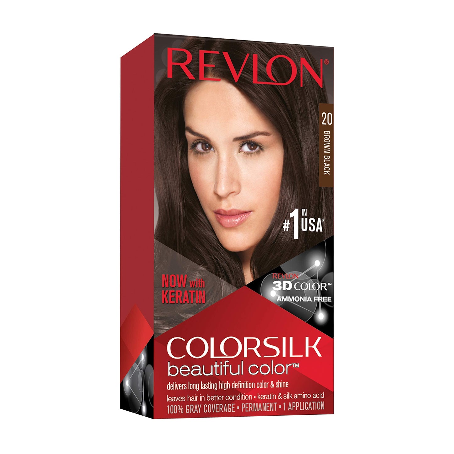 Revlon Permanent Hair Color, Permanent Hair Dye, Colorsilk with 100% Gray Coverage, Ammonia-Free, Keratin and Amino Acids, 20 Brown/Black, 4.4 Oz Beauty & Personal Care REVLON