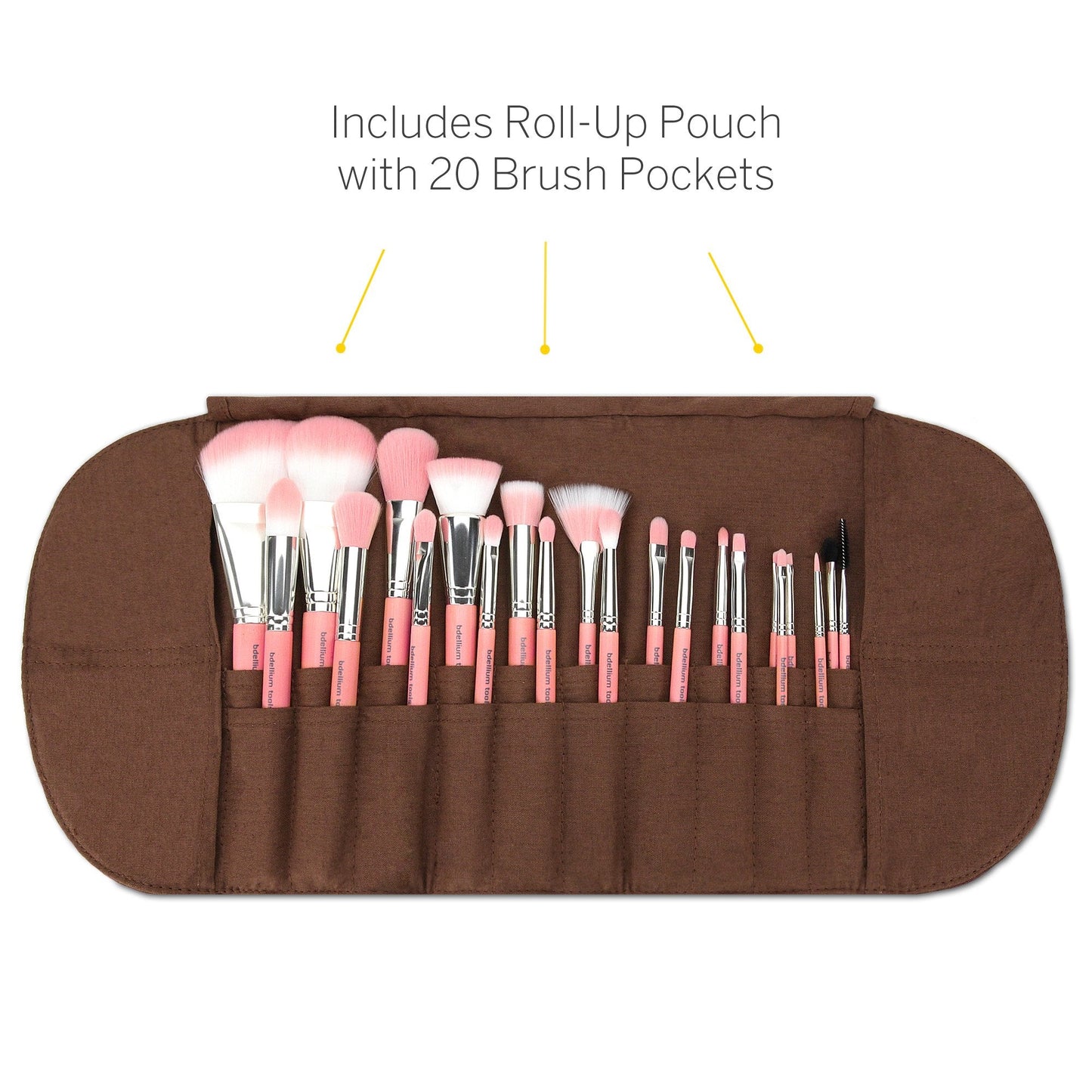 Bdellium Tools Professional Makeup Brush Pink Bambu Series - Deluxe 22pc. Brush Set with Roll-Up Pouch Beauty & Personal Care BDELLIUM TOOLS