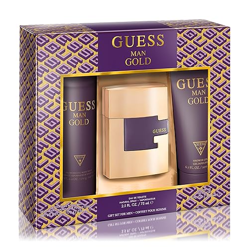 GUESS Man Gold 3 Pieces Gift Set for Men, (2.5 Ounce Eau de Toilette Spray + 6.0 Deodorant Spray + 6.7 Shower Gel) Beauty & Personal Care GUESS