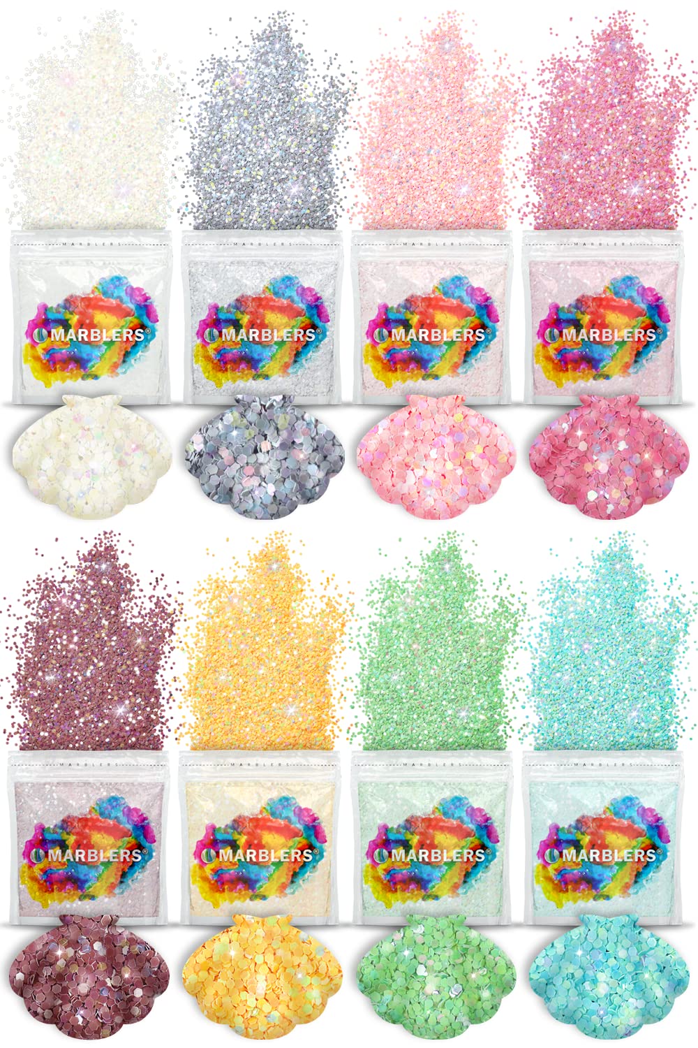 MARBLERS Holographic Glitter [Mermaid 8 Color Set] 4oz (112g) | Chunky | Non-Toxic, Vegan, Cruelty-Free | Face, Body, Eyeshadow, Hair, Party Makeup | Beauty & Personal Care MARBLERS