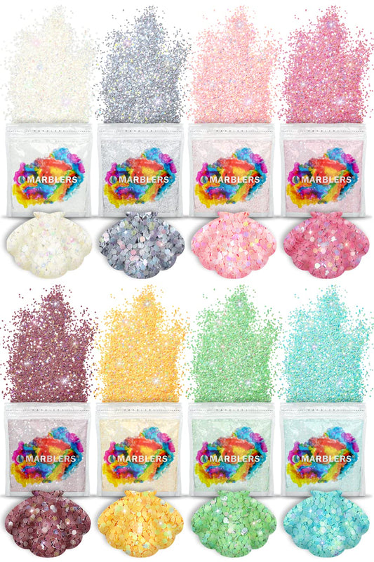 MARBLERS Holographic Glitter [Mermaid 8 Color Set] 4oz (112g) | Chunky | Non-Toxic, Vegan, Cruelty-Free | Face, Body, Eyeshadow, Hair, Party Makeup | Beauty & Personal Care MARBLERS
