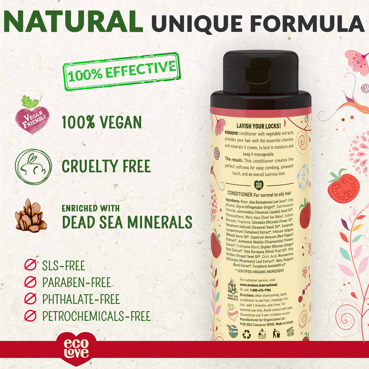 ecoLove Vegan Conditioner with Organic Tomato & Beet Extract, 17.6 oz